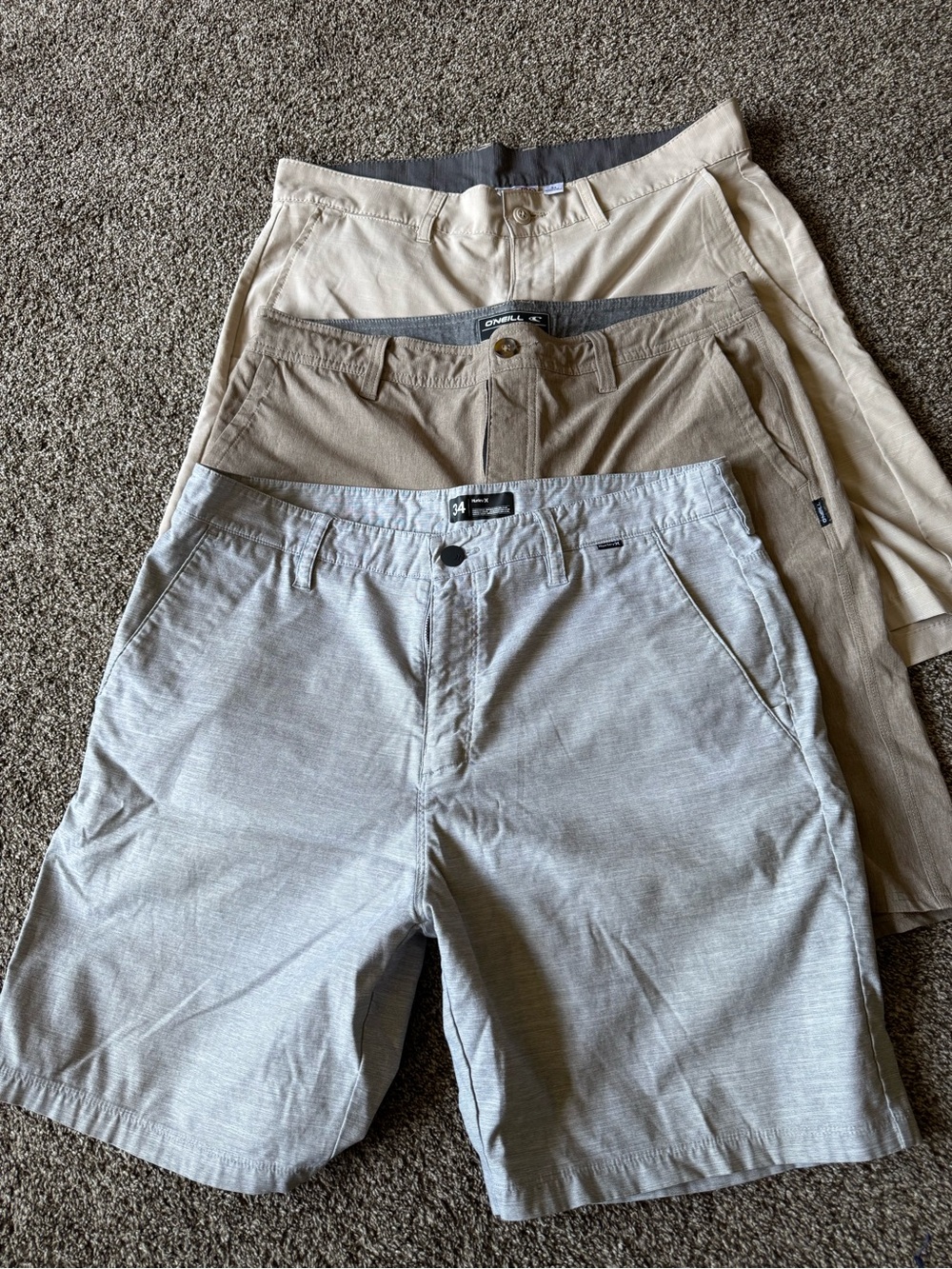 3-Pack Casual Men's Shorts in Light Gray, Khaki and Beige